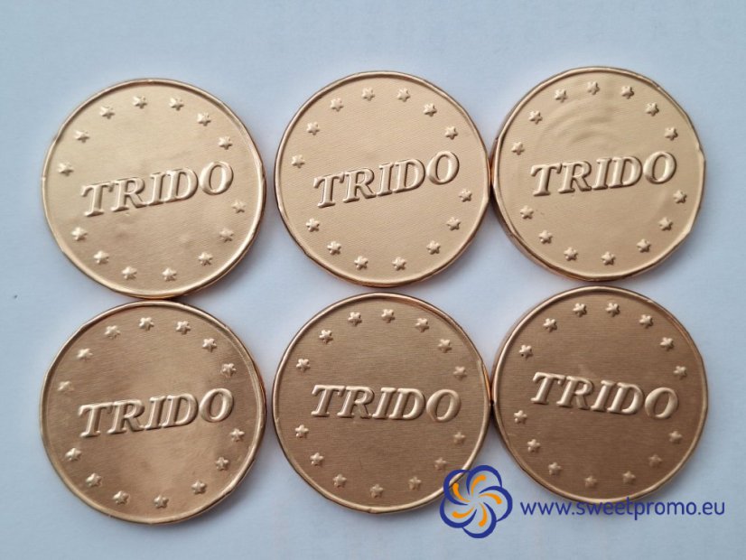 Chocolate coins with a embossing - Size: 41 mm, Amount in package: 45000pcs