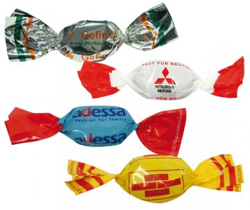 balení reklamních bonbónů double twist, mašličky