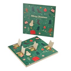 Ecological square advent calendar with custom print: 24 chocolate hearts (120 g) or 24 chocolate stars (96 g) made of 33% milk chocolate. 100% biodegradable packaging. Dimensions: 210x210x9mm. An ideal Christmas gift for employees, business partners and clients.
