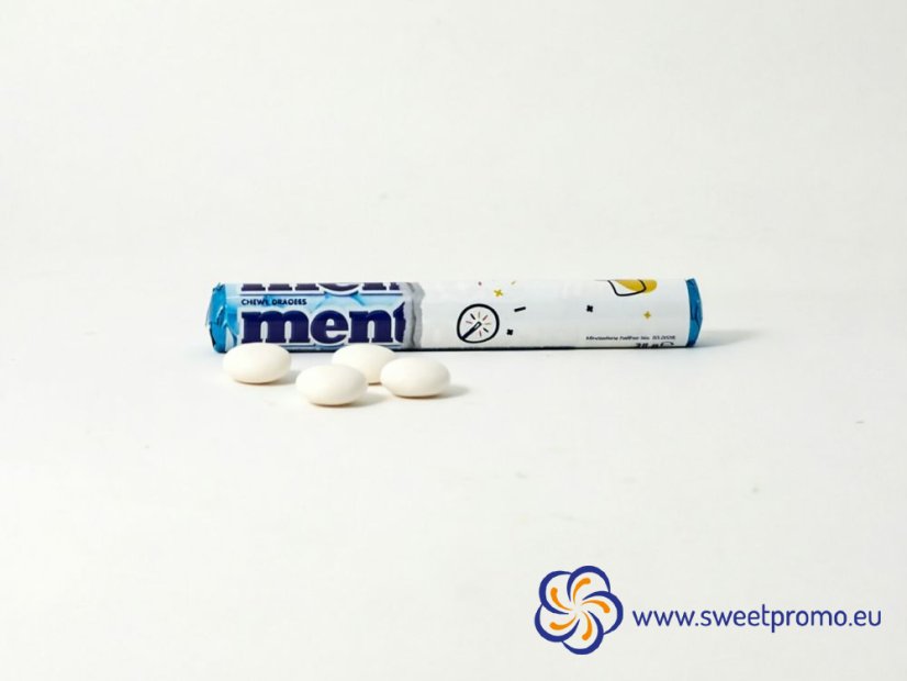 Promotional Mentos Maxi Roll with custom printed wrapper, large roll with 14 Mint Mentos candies for customers and business partners