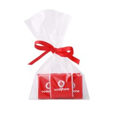 Promotional chocolates (5 pieces) in a bag with a ribbon, suitable as a sweet promotional gift for employees, clients, and business partners