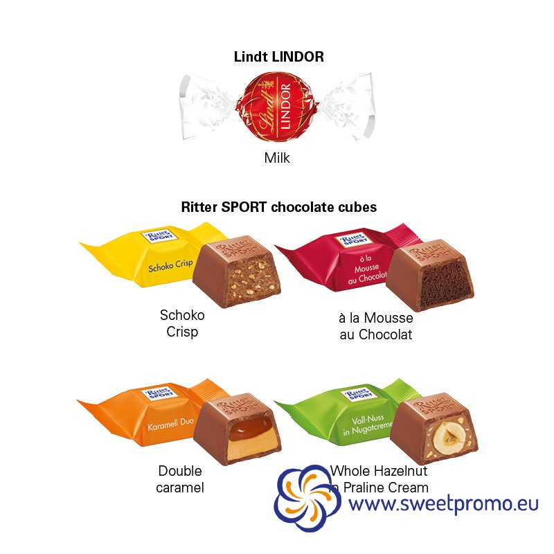 Čokoládové pralinky Lindt Lindor a Ritter Sport - náplň autíčka