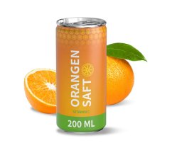 Orange juice in a can with custom printing