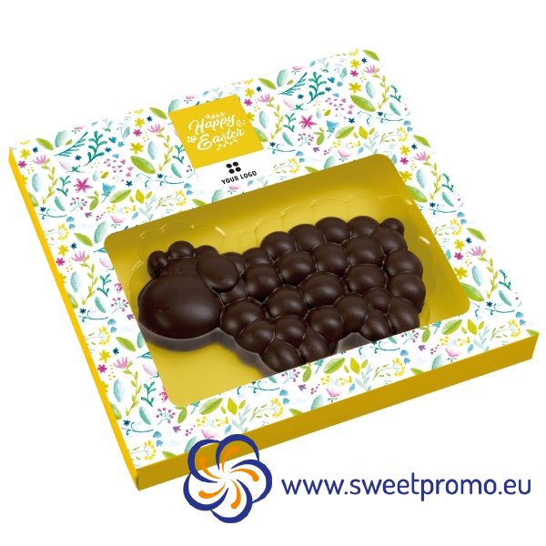 Bubble chocolate lamb 40g with promotional printing on the packaging (white paper boxes) and a choice of several chocolate flavors. Full-color printing ensures a distinctive brand presentation.