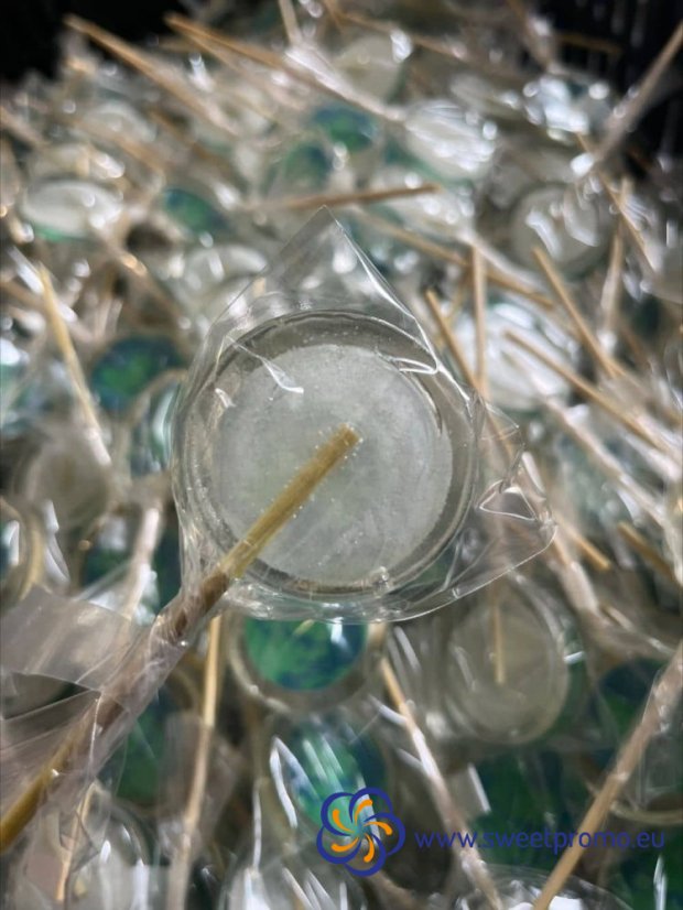 Sugar free transparent lollipop with printing 20g - Amount in package: 500pcs