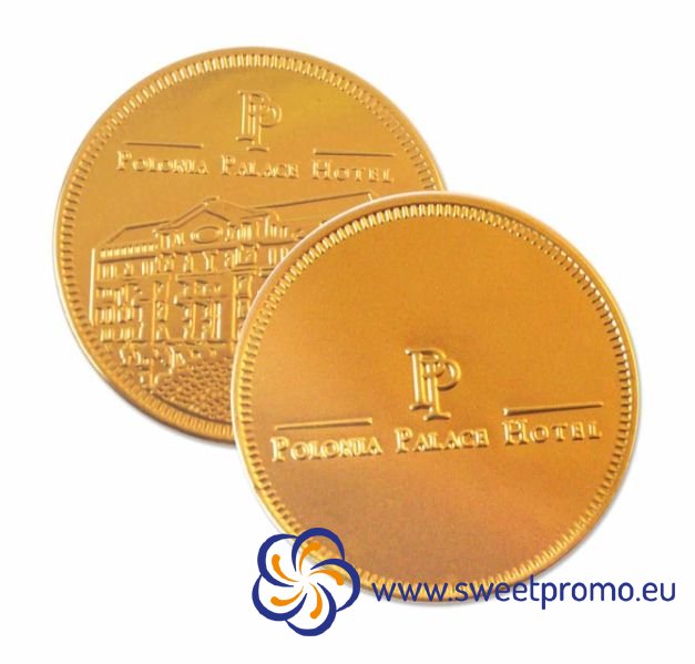 Chocolate coins with a embossing - Size: 41 mm, Amount in package: 150000pcs