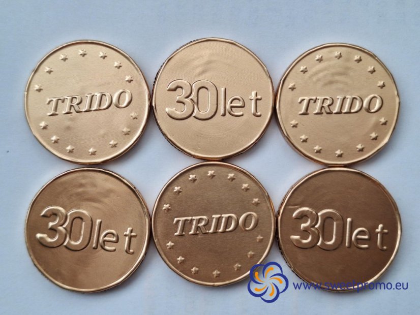 Chocolate coins with a embossing - Size: 41 mm, Amount in package: 45000pcs