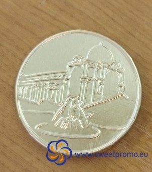 Chocolate coins with a embossing - Size: 41 mm, Amount in package: 150000pcs