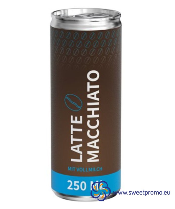 Reklamní káva v plechovce - Latte Macchiato se samolepkou Eco abel