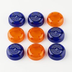 PET bottle openers with the option of custom printing, blue and orange opener, practical tool for opening PET bottles