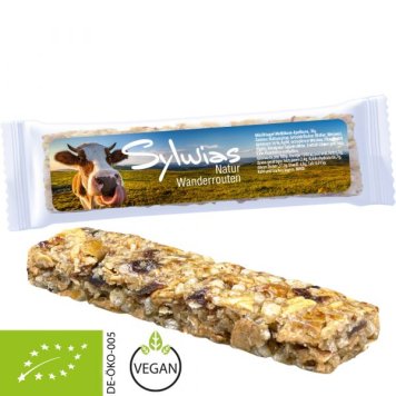 Organic apricot muesli bar with custom print on the packaging