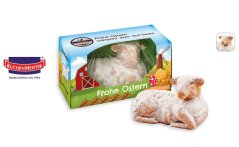 Promotional Easter lamb in a gift box with custom printing, dimensions 70 x 70 x 140 mm, original Easter promotional sweet suitable as a gift