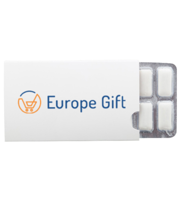 Advertising chewing gum with custom printing, blister pack with paper sleeve