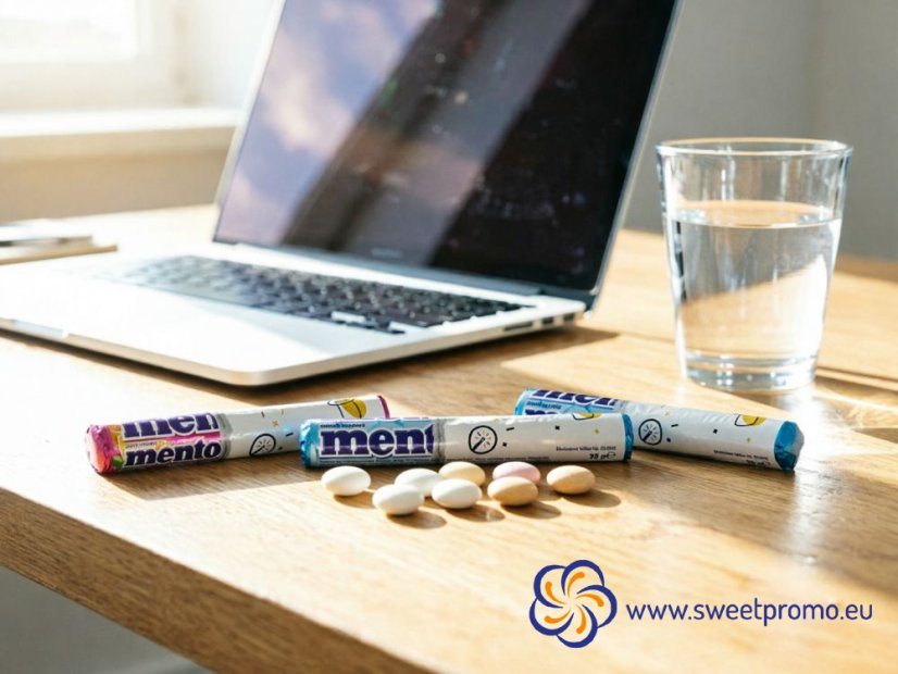 Promotional Mentos Maxi Roll with custom printed wrapper, large roll with 14 Mentos candies for customers and business partners