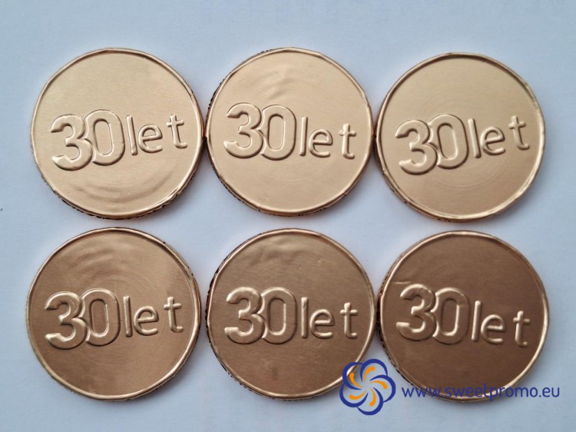 Chocolate coins with a embossing - Size: 41 mm, Amount in package: 45000pcs