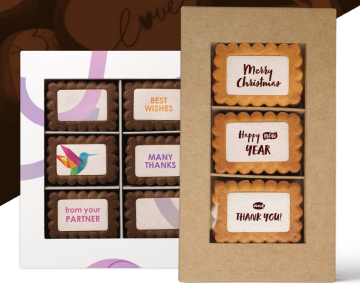 Promotional biscuits in gift packaging with individual printing or logo - Digital print