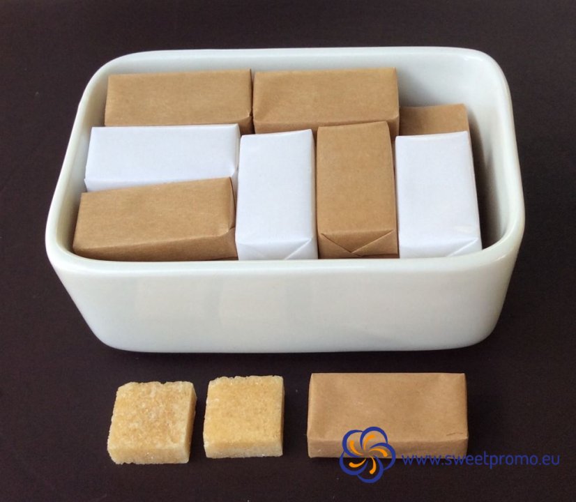 Promotional sugar cube packed in 2 cubes
