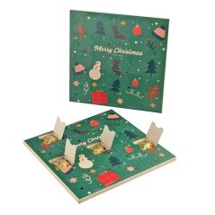 Ecological square advent calendar with custom print: 24 chocolate hearts (120 g) or 24 chocolate stars (96 g) made of 33% milk chocolate. 100% biodegradable packaging. Dimensions: 210x210x9mm. An ideal Christmas gift for employees, business partners and clients.