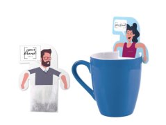 Čajový sáček s reklamním kartonovým držákem, který dobře drží na hrnečku a zároveň je skvělým reklamním poutačem.