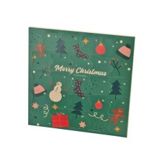 Ecological square advent calendar with custom print: 24 chocolate hearts (120 g) or 24 chocolate stars (96 g) made of 33% milk chocolate. 100% biodegradable packaging. Dimensions: 210x210x9mm. An ideal Christmas gift for employees, business partners and clients.
