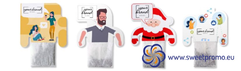 Tea bags with promotional cardboard holders