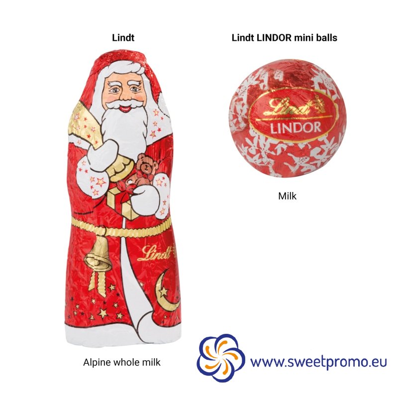 Christmas chocolate Lindt set: Lindt Santa Claus and mini Lindt Lindor ball.
