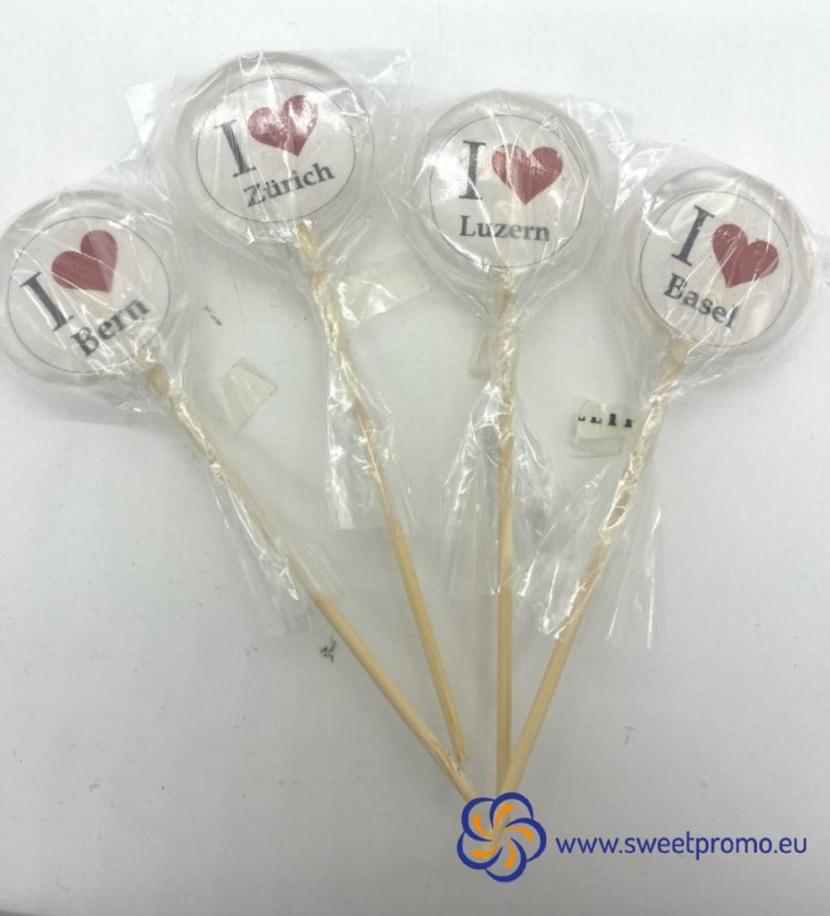 Sugar free transparent lollipop with printing 20g - Amount in package: 500pcs