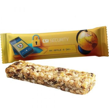 Cereal bar apple with custom print on the packaging