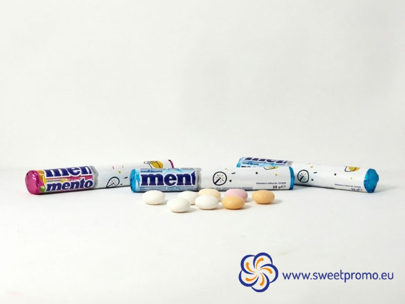 Promotional Mentos Maxi Roll with custom printed wrapper, large roll with 14 Mentos candies for customers and business partners