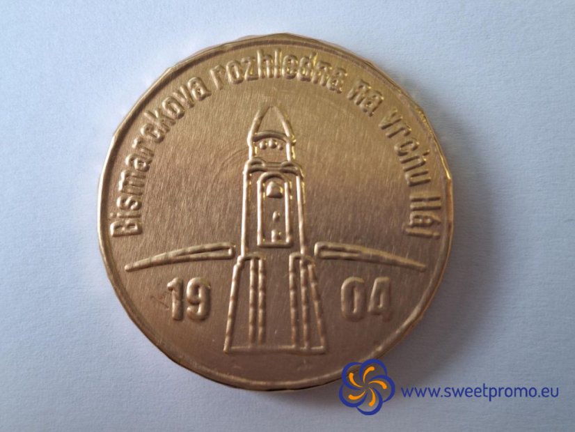 Chocolate gold coins - a sample of the Bismarck Tower mintage