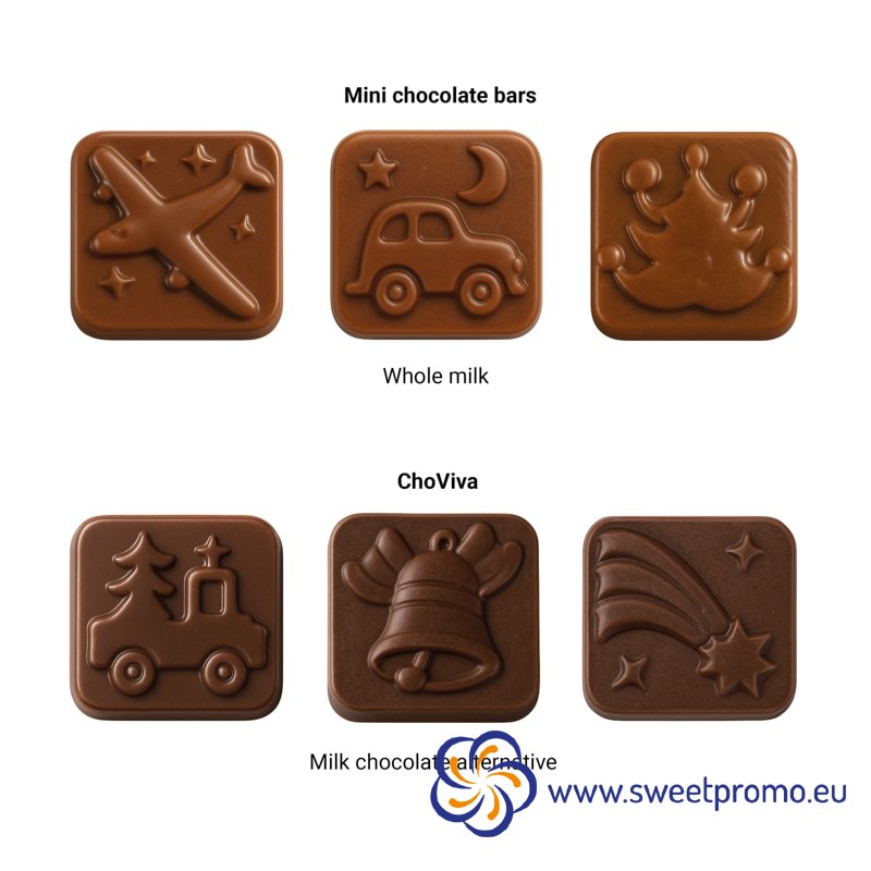 Chocolate filling for a classic Advent calendar with advertising print: 24 mini cubes made from whole milk with Fairtrade ingredients in German brand quality, 50 g.