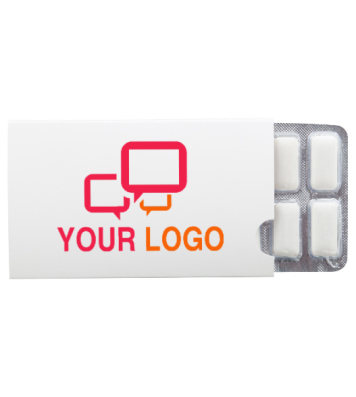 Advertising chewing gum with custom printing, blister pack with paper sleeve