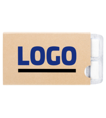 Advertising chewing gum with custom printing, blister pack with paper sleeve