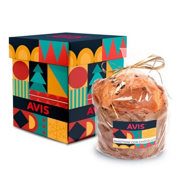 Panettone v reklamní krabici