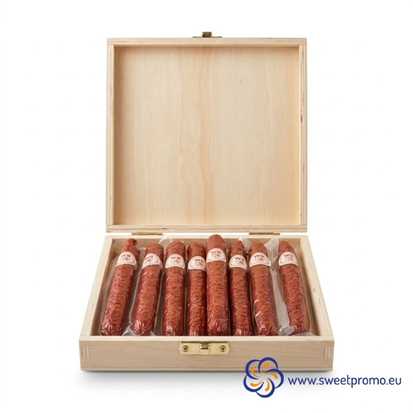 Salami Cigar Snacks in a Premium Wooden Gift Box - Amount in package: 50pcs