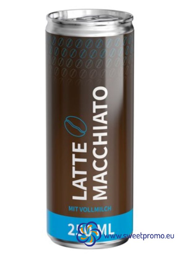 Reklamní káva v plechovce - Latte Macchiato se samolepkou Body label