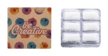 Advertising chewing gum with custom printing, blister pack with paper sleeve