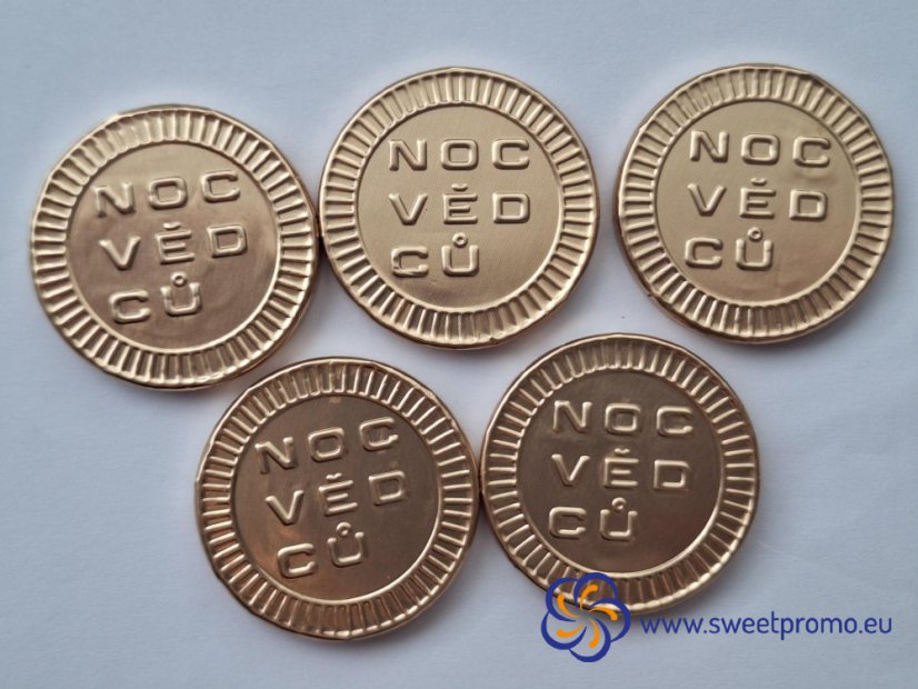 Chocolate coins with a embossing - Size: 41 mm, Amount in package: 45000pcs