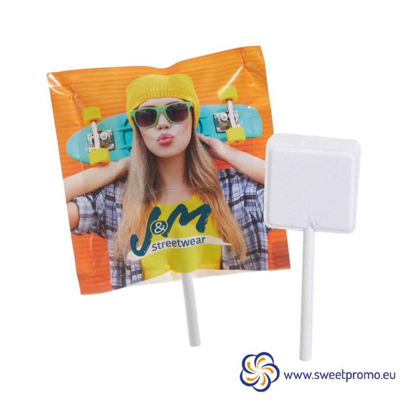 Promotional grape sugar lollipop with custom printed wrapper