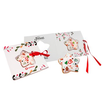 Christmas biscuit with icing in personalised packaging