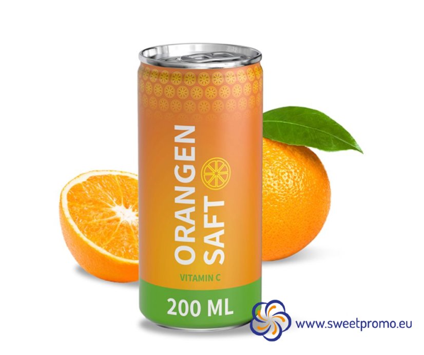 Orange juice in a can with custom printing