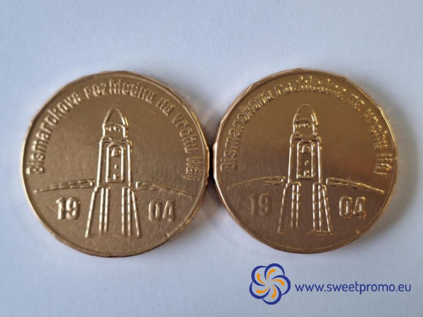 Chocolate gold coins - a sample of the Bismarck Tower mintage