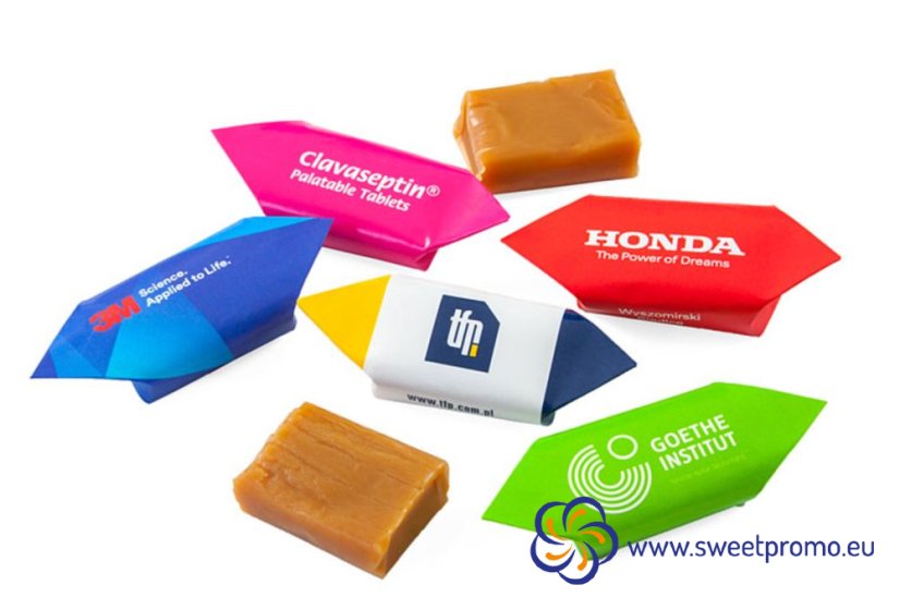 Reklamní karamelky Krówki 12 g s vlastním potiskem. Mléčné karamelky s potiskem jsou ideální pro firemní propagaci, veletrhy, eventy.