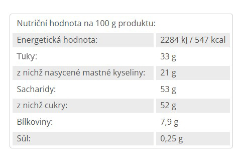 Nutriční tabulka - 5 čokolád v sáčku se stuhou